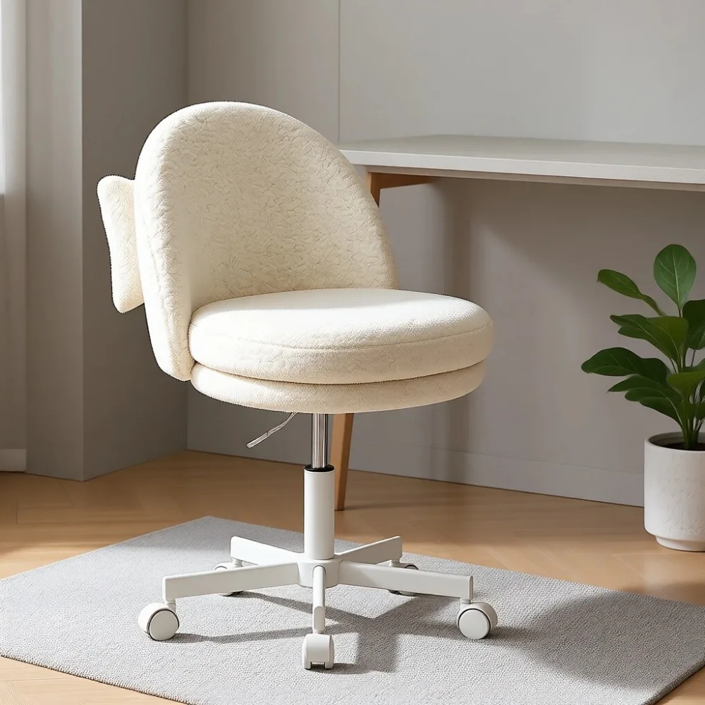 

Velvet Adjustable Height Chair with Back Support Wheels Comfy Armless Office Computer Desk Stool for Gift