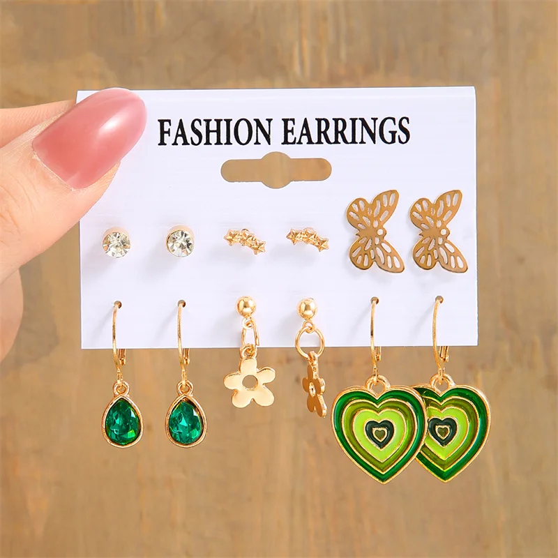 Colorful Earring Set Pink Green Heart Hoop Earrings For Women Dropping Oil Yinyang Earring Set Metal Party Jewelry