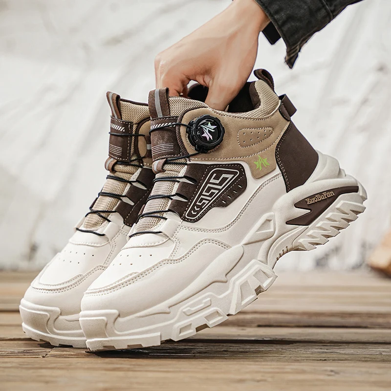 أحذية رجالية عالية الجودة 2025 خريف جديد عصري ماركة أحذية رياضية جلدية متعددة الاستخدامات للرجال في الهواء الطلق المضادة للانزلاق سميكة سوليد #4