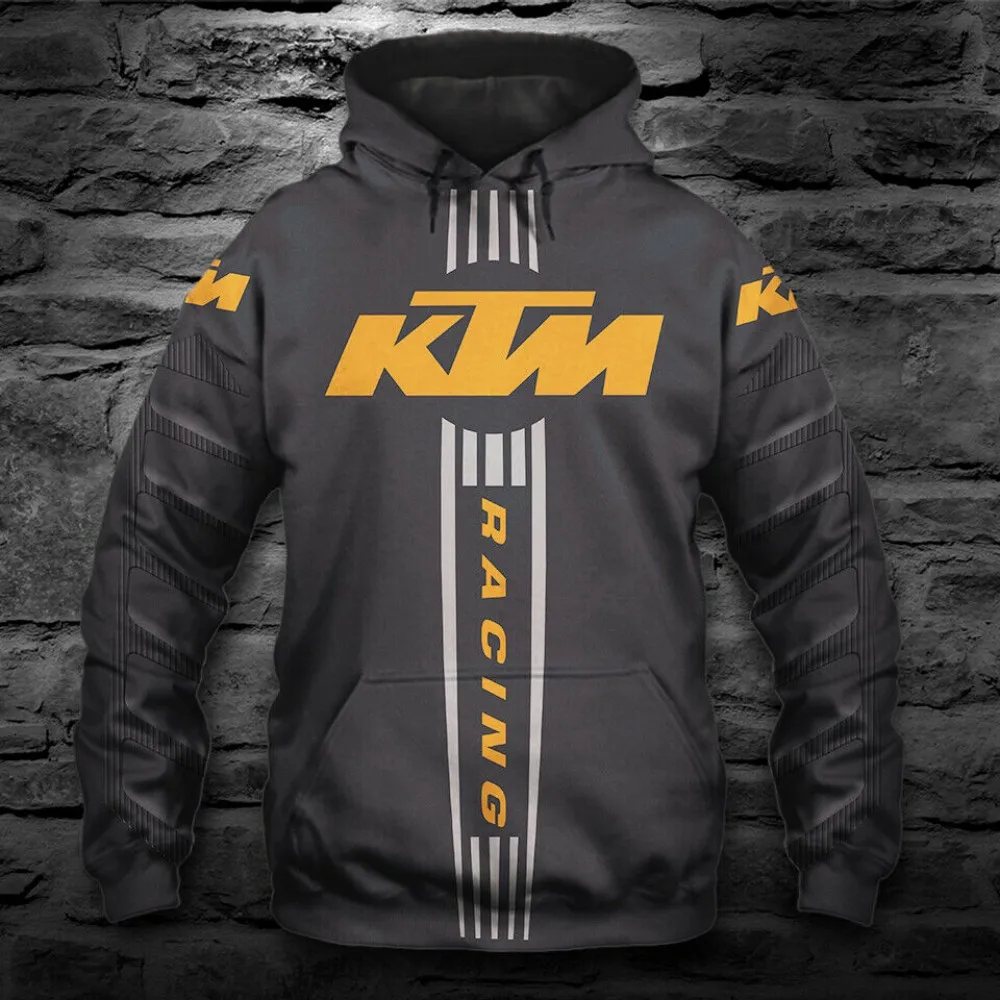 تصميم عصري جديد مطبوع بأكمام طويلة مريح للجنسين برباط هوديس ركوب الدراجات النارية KTM بلوفرات رياضية بقلنسوة