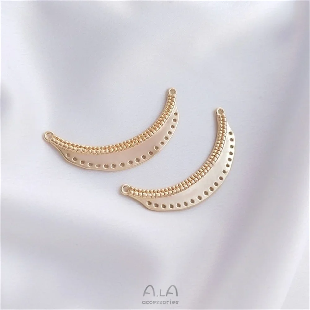 

14K Gold Coated DIY Accessories with Porous Crescent Shaped Handmade Double Hanging Necklace Pendant Hairpin Material K236