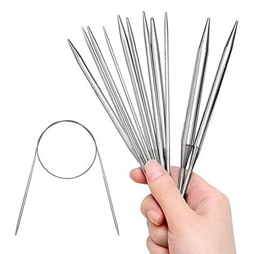 11PCS Edelstahl Rundstricknadeln Häkelnadel Set Garn Weben DIY Handwerk Werkzeuge Mit Tasche 43/65/100/120cm Länge