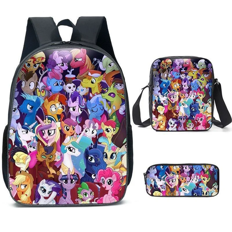 Cartoon Rainbow Horse Backpack Little TreasureMary Children's Cartoon Anime Backpack Shoulder Bag Pencil Case Schoolbag