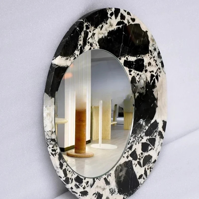 

Nordic marble round mirror wall-mounted bathroom mirror toilet vanity makeup hotel homestay decorative