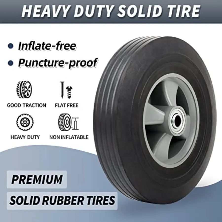 Pneu e roda de borracha sólida, 10x2.5, 5 ou 8 eixos, furo 2 1 4, substituição de cubo offset 4.10 3.504 para caminhão manual dolly t