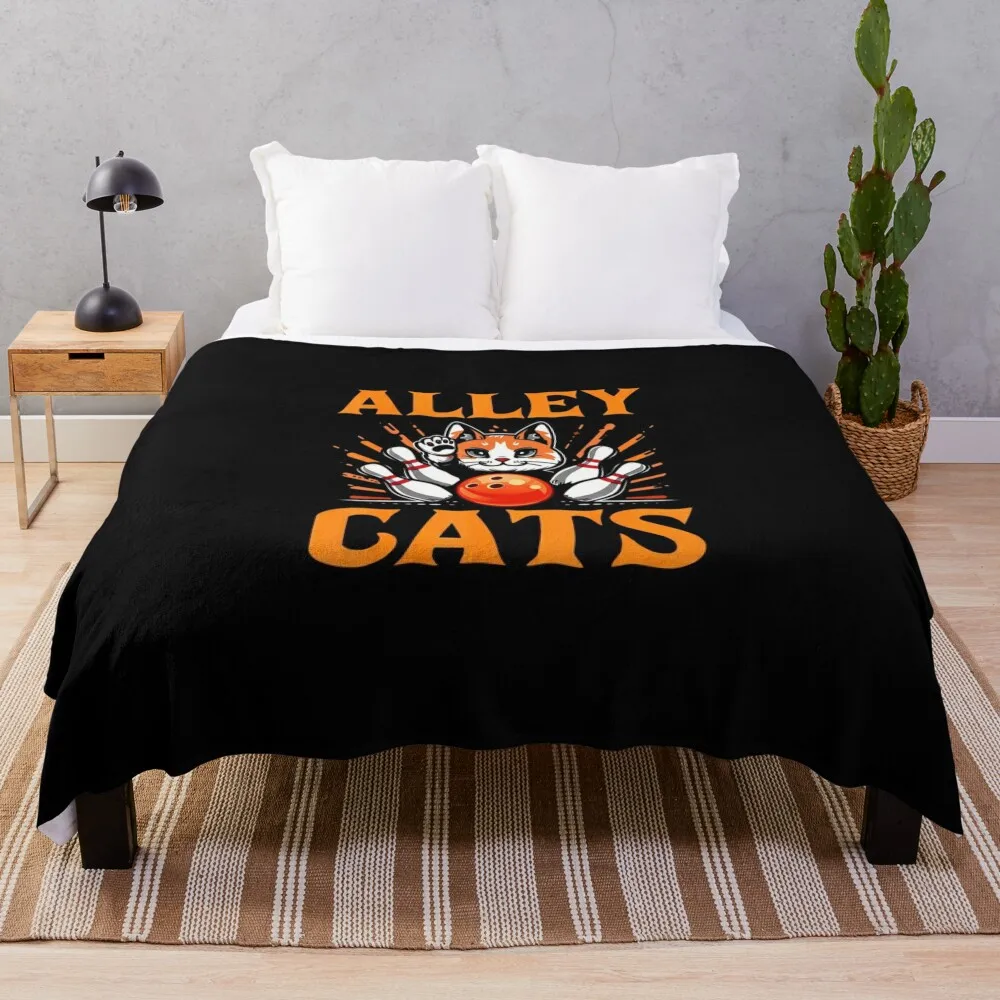 Alley Cats Bowling Shirt Vintage Bowler Alley Cat Throw Blanket Moving for winter Blankets