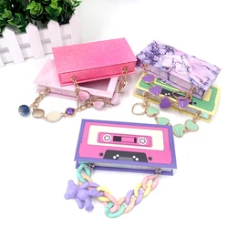 Wholesale  Eyelash Packaging Box Custom Logo Magnetic Packaging Cases 3D Mink Lashes Boxes Diamond Chain Magnetic Case With Tray
