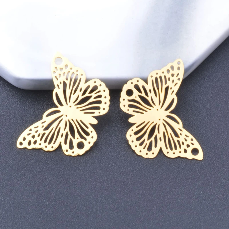 10pcs  Yellow Gold Color Butterfly Charms Connector Brass Butterflies Pendant Jewelry DIY Handmade