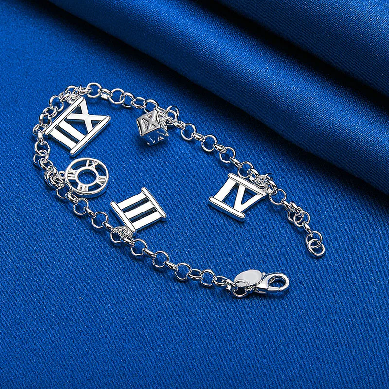 925 Sterling Silver 8 Inches Bracelet Roman Women Men Fashion Charm Jewelry Christmas Accessories