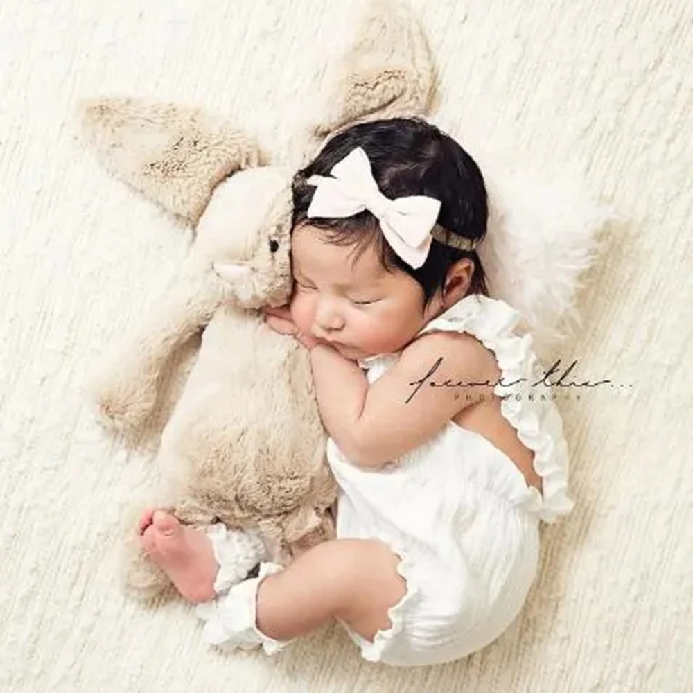Newborn Photography Props White Ruffle Romper Muslin Baby Photo Shoot Outfit with Foot Wraps Infant Studio Photoshoot Costume