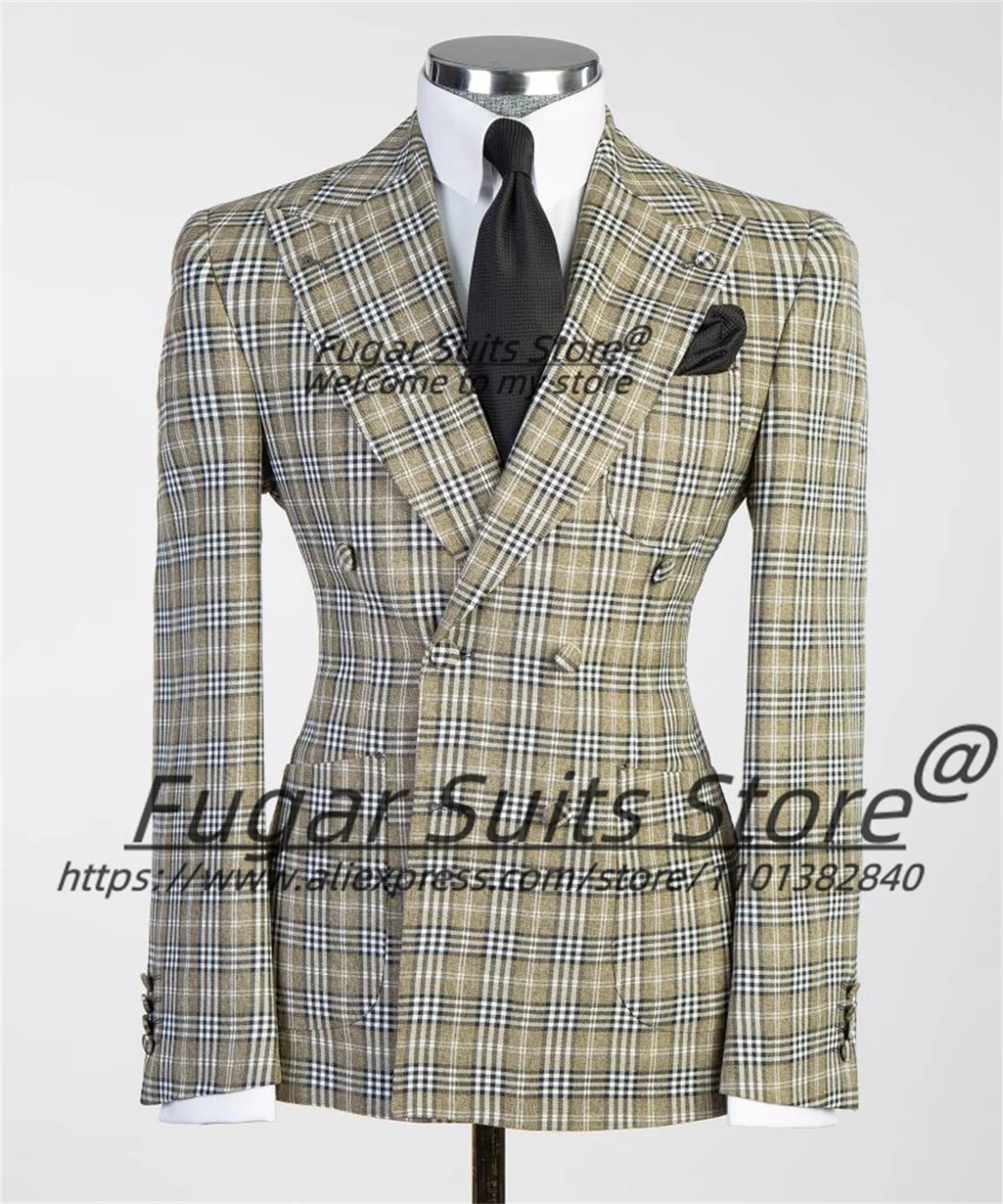 Customized Italian Style Plaid Male Blazers Classic Men Suits Slim Fit Double Breasted Groom Tuxedos 2Pcs Sets Party Ropa Hombre