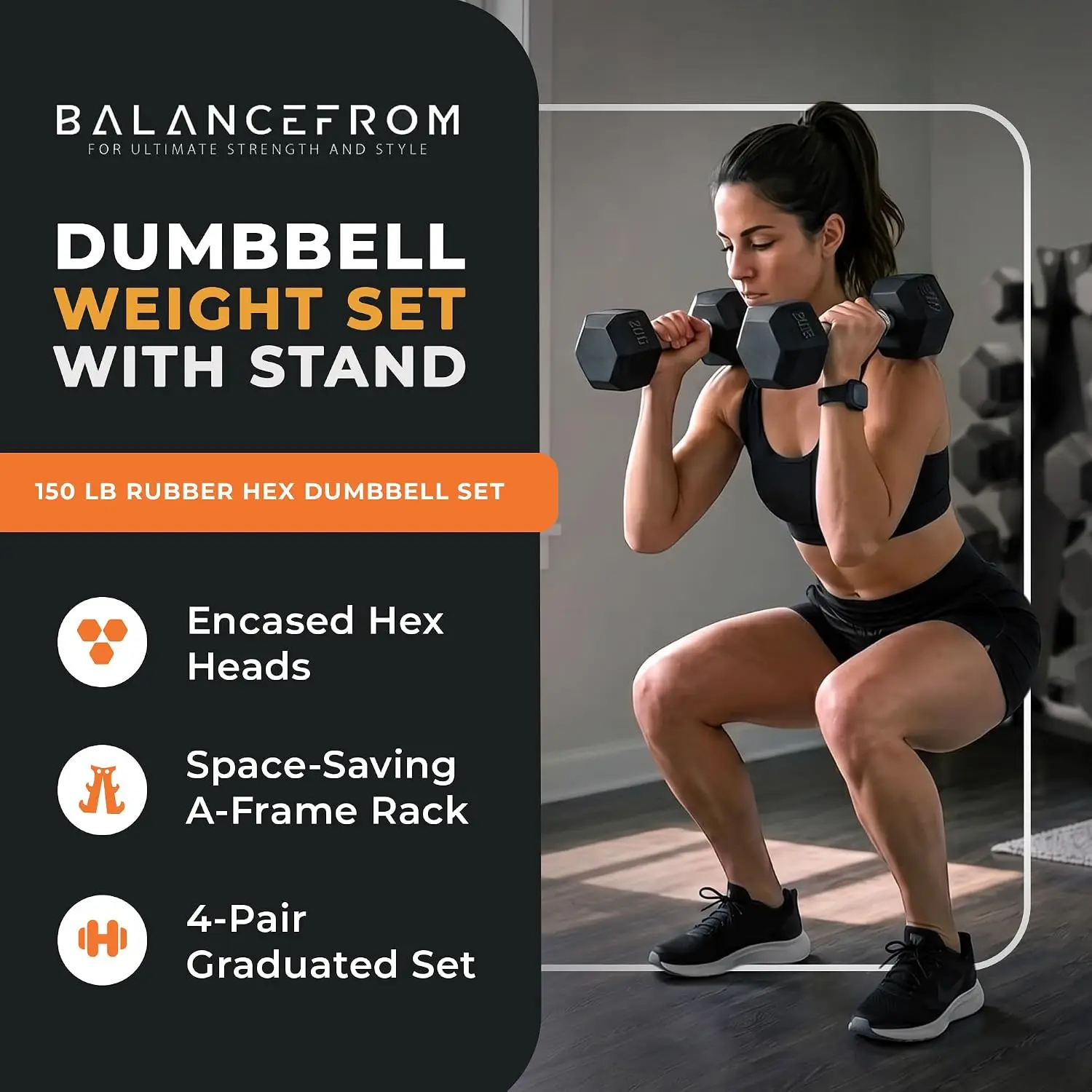 Rubber Coated Hex Dumbbell Weight Set with Storage Rack, 100LB or 150LB or 200LB Set, 5-20 lbs or 5-25 lbs or 10-30 lbs Pairs