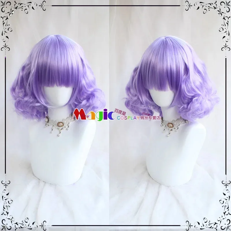 Peluca de Cosplay The Magic Angel Creamy Mami, pelo corto y rizado morado, peluca de Cosplay de Lolita, pelo sintético resistente al calor para Halloween