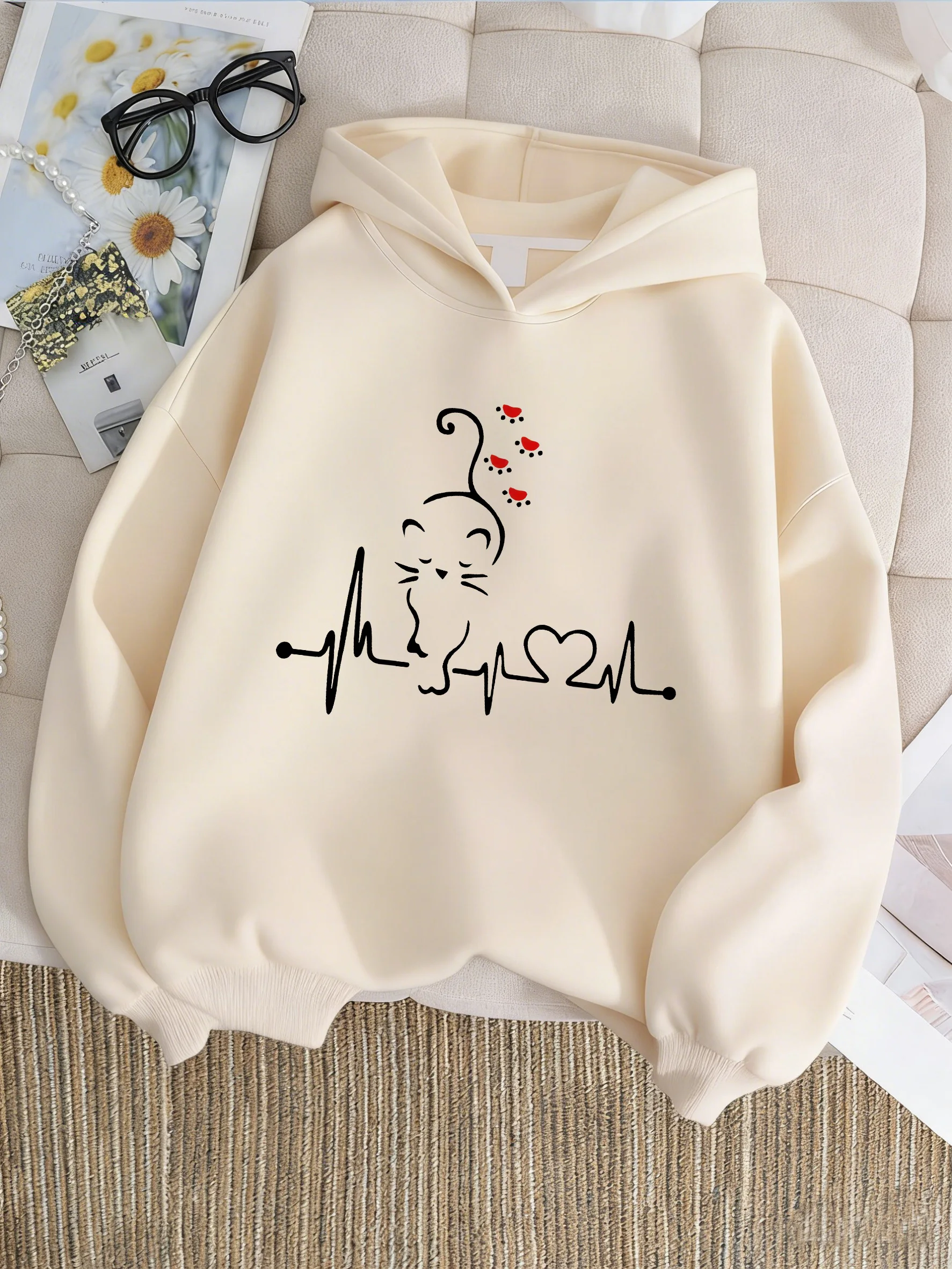 Kawaii Katzen-Herz-Hoodie für Kinder Katzen-Sweatshirt mit Kapuze für Jungen und Mädchen Frühling Lässige Kapuzenpullover