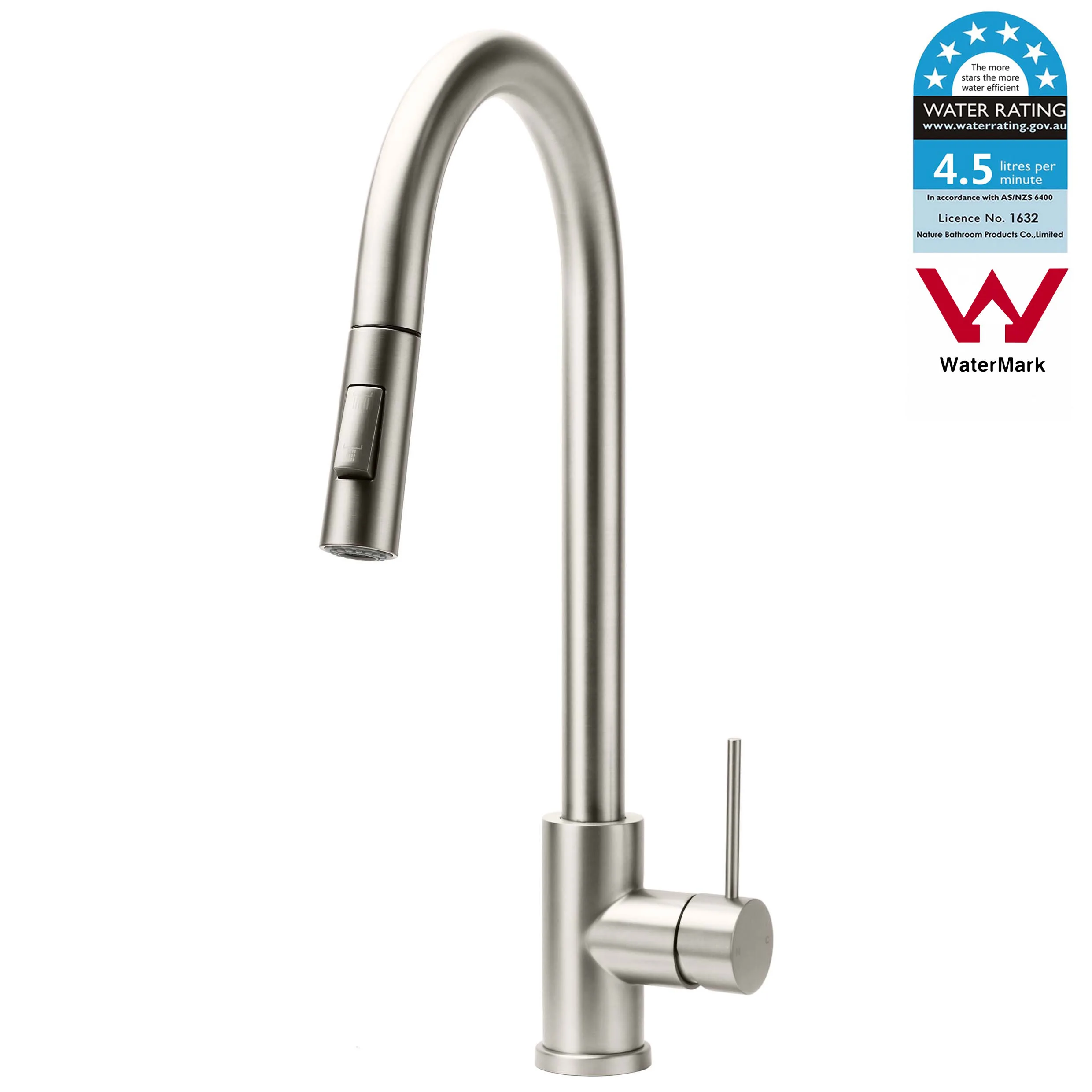 **Sydney Stock** KYLINS Pull Out Kitchen Mixer Tap Sink Luandry Faucet Vanity 2 Mode Sprayer Spout Brushed Nickel WELS WATERMARK