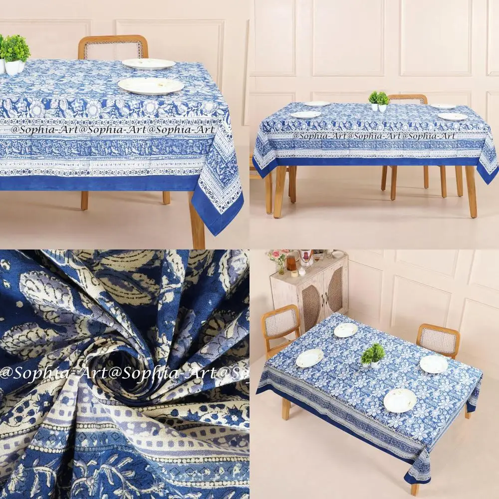 

Скатерть для улицы из хлопка с блочной печатью, 6 мест, 60x90 см, моющаяся, для патио, кемпинга, отпуска, кухни (дизайн с 15 цветами)