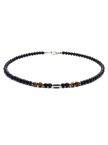 Noter Mens Stone Necklace Hiphop Punk Stainless Steel Necklace Male Natural Tiger eye Beads Necklace Meditation Present For Men