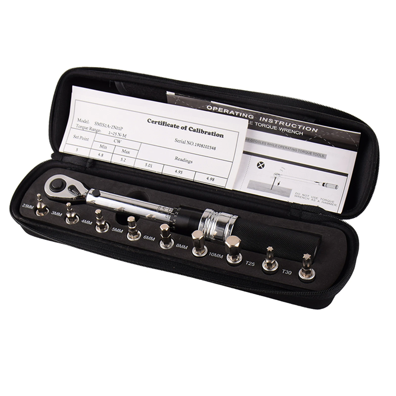 

Adjustable Torque Wrench 1-25Nm 1/4" Drive Spanner with Bits, Bike Maintenance Tool Kit