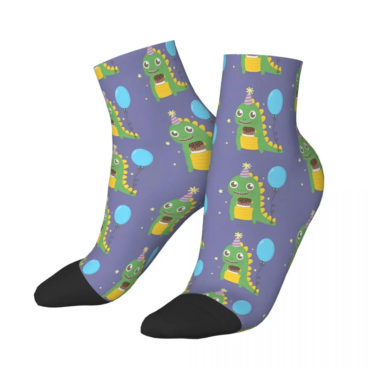 Cute Party Dinosaur With Cake And Balloon Ankle Socks Male Mens Women Winter Stockings Harajuku