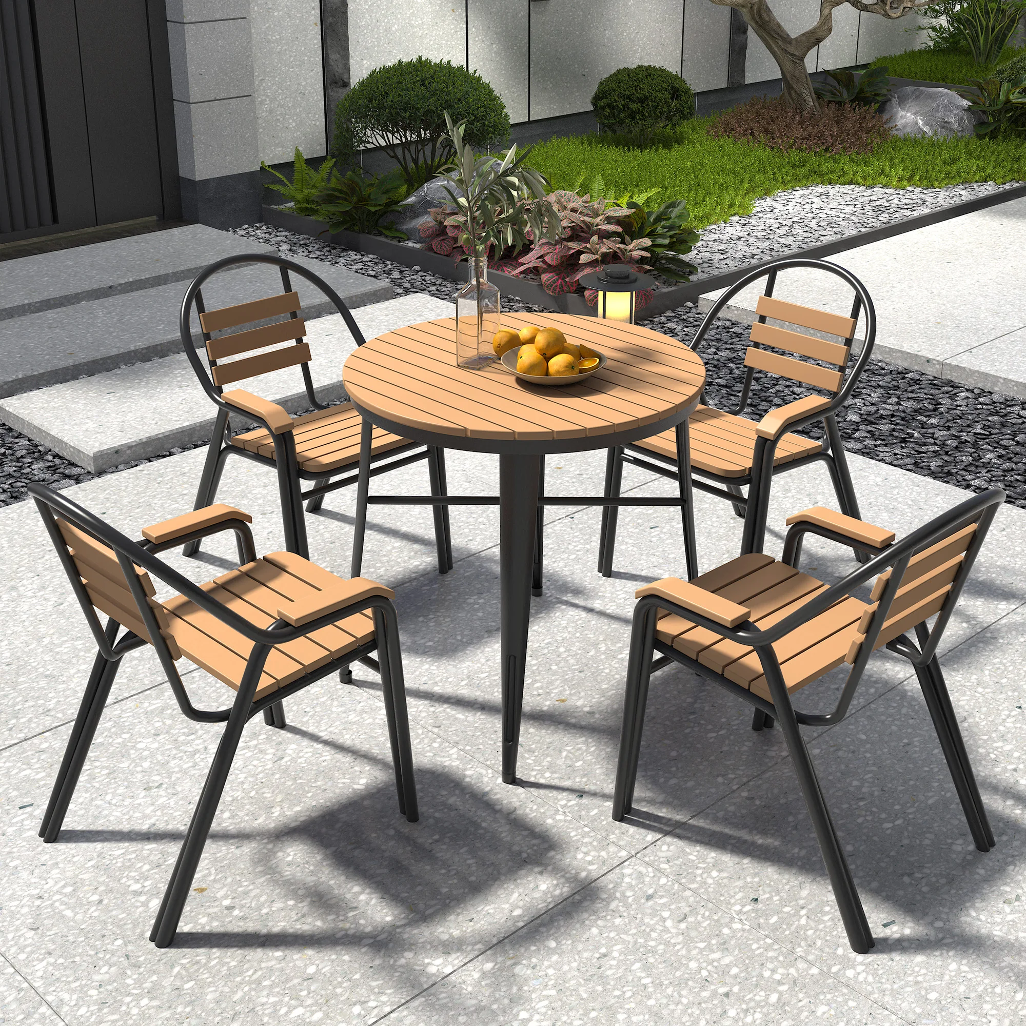Park outdoor courtyard tables and chairs outdoor waterproof and sunscreen dining table balcony open-air wrought iron plastic woo