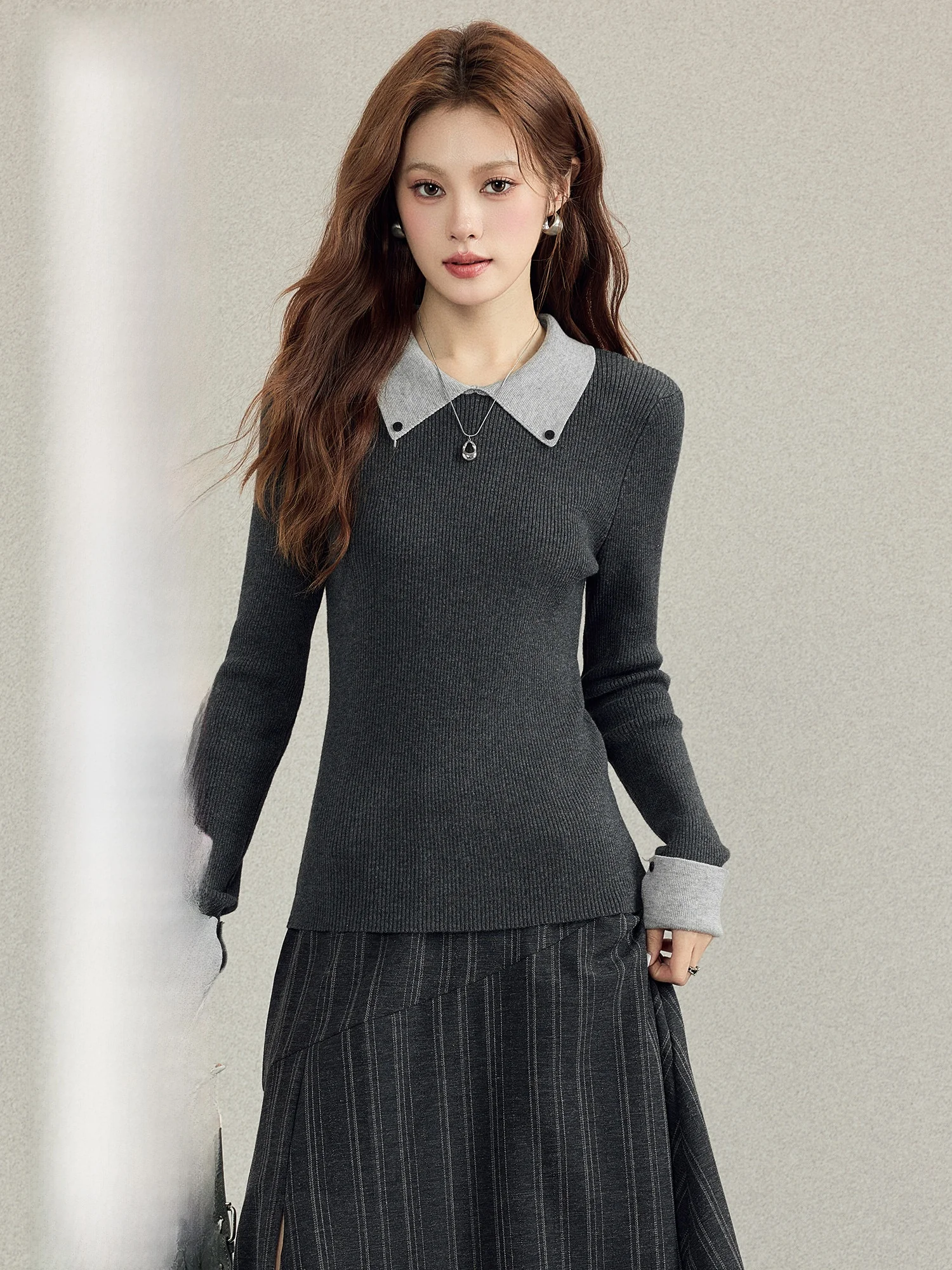 

Женская облегающая трикотажная кофта Meng Xiaoqi в корейском стиле с длинным рукавом, базовый слой, осенняя, премиум-класса