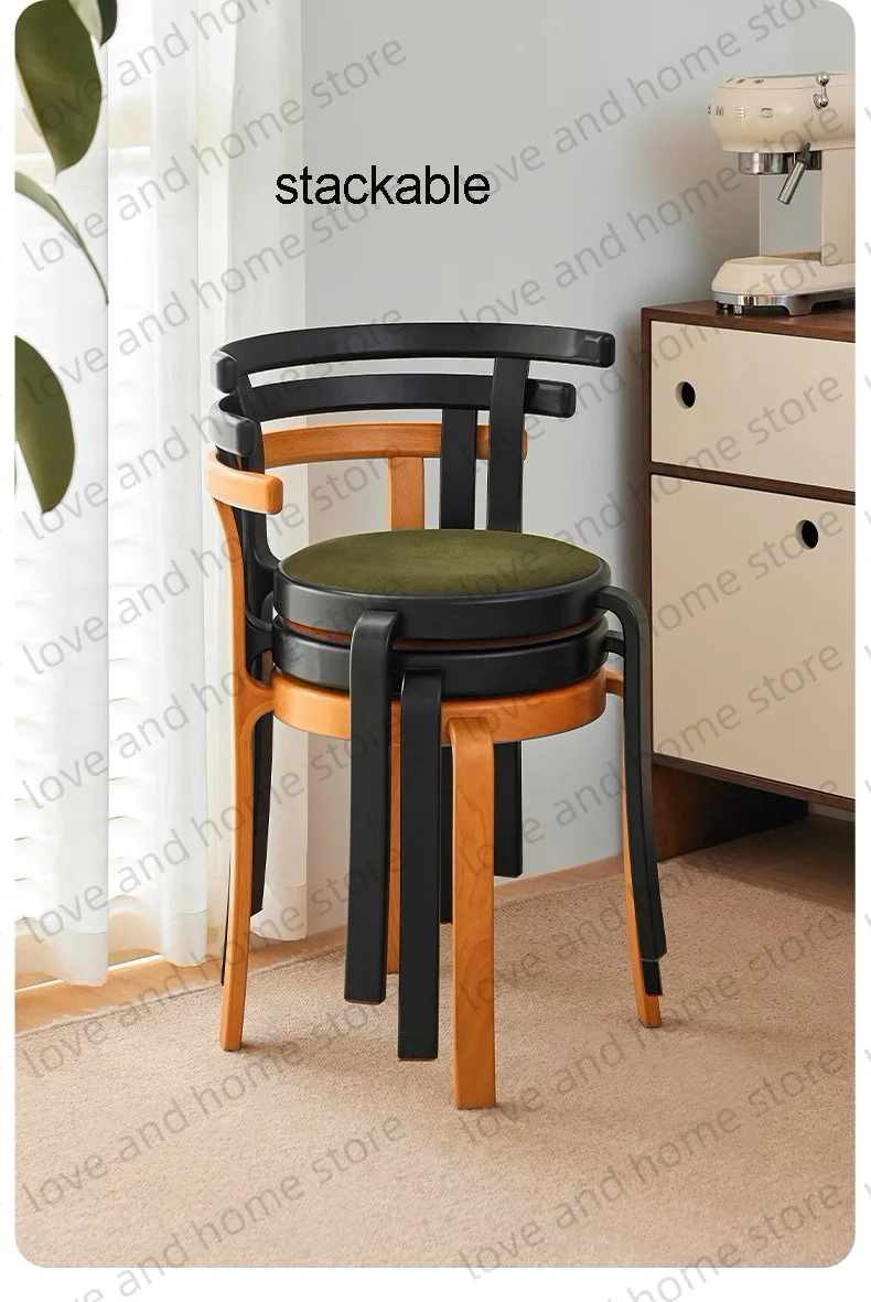 Denmark Nordic 8000 Series Red Beech Plywood Solid Wood Dining Stackable Vintage Curved Backrest Chair