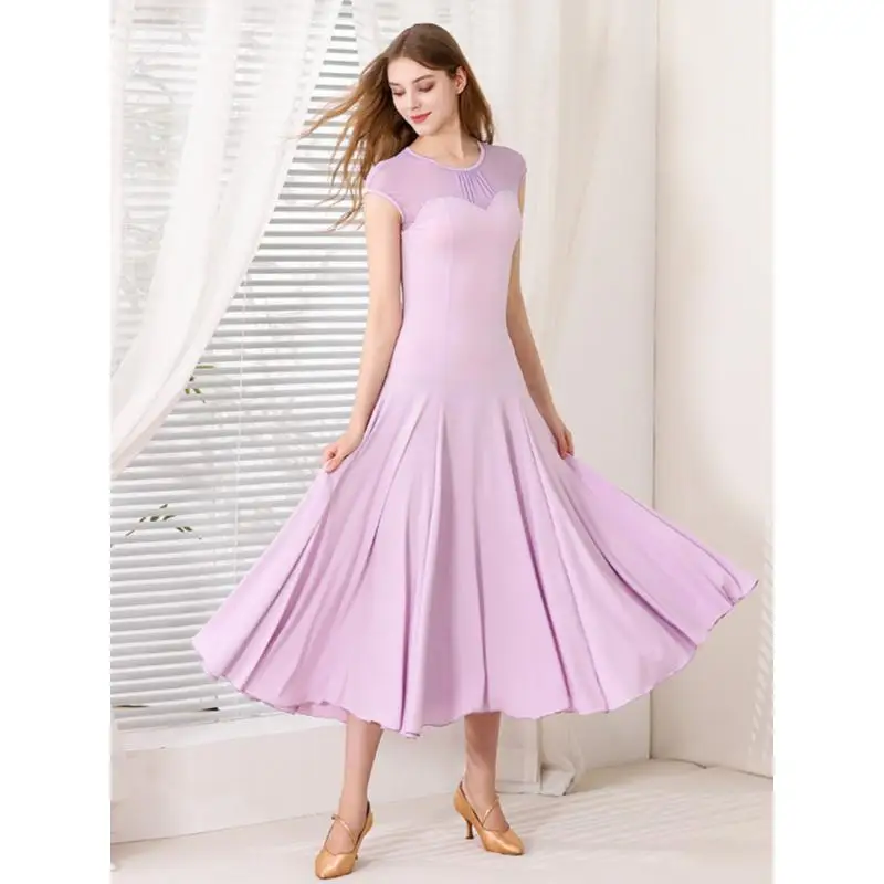 Robe de danse moderne à manches courtes pour adultes, découverte d'épaule, Costume de danse de salon, robe de valse, My900, 2025