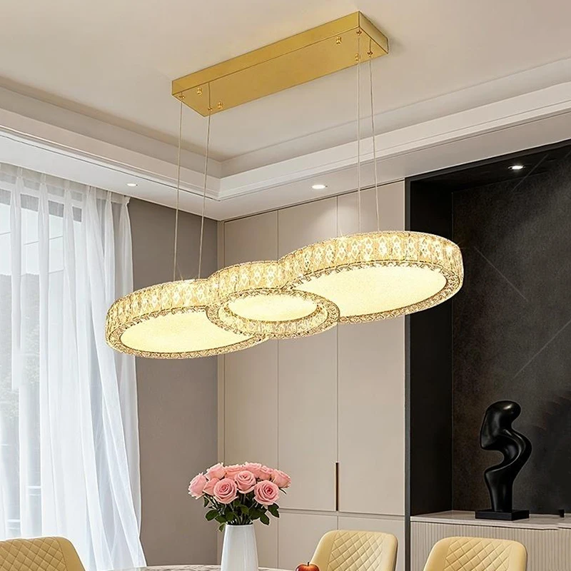 モダンクリスタルゴールドラウンド LED 天井吊りランプリビングダイニングテーブルルーム寝室キッチン家の装飾ペンダントシャンデリアライト