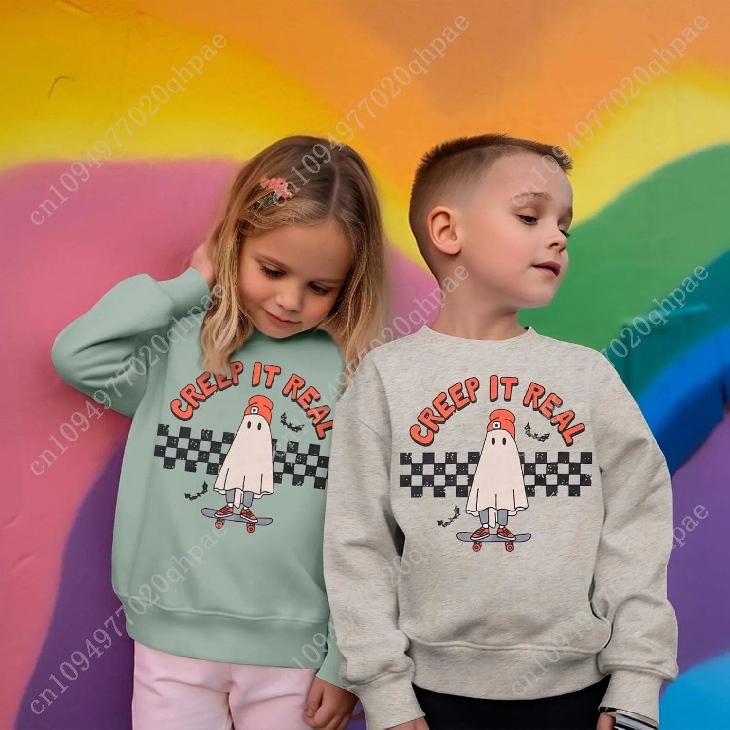 Детский свитер на Хэллоуин для мальчиков и девочек, свитер с круглым вырезом Ghost Creep It, рубашка, топы, жуткий сезон, осенняя одежда, От 7 до 13 лет