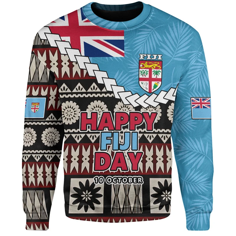 Autumn New 3D Print Happy Fiji Day Sweatshirts For Men Fashion Proud To Be Fijians Graphic Round Neck Hoodies Mens Clothing Tops