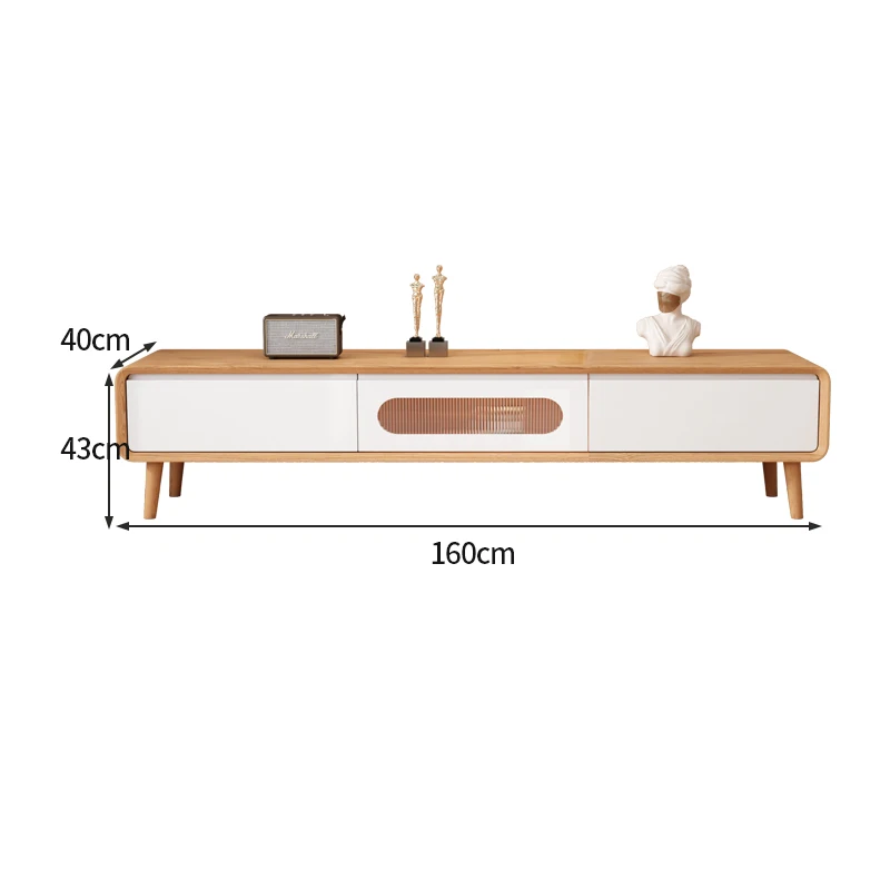 New Log Style TV Cabinet and Tea Table Small Apartment Simple TV Stand Floor Cabinet Cream White