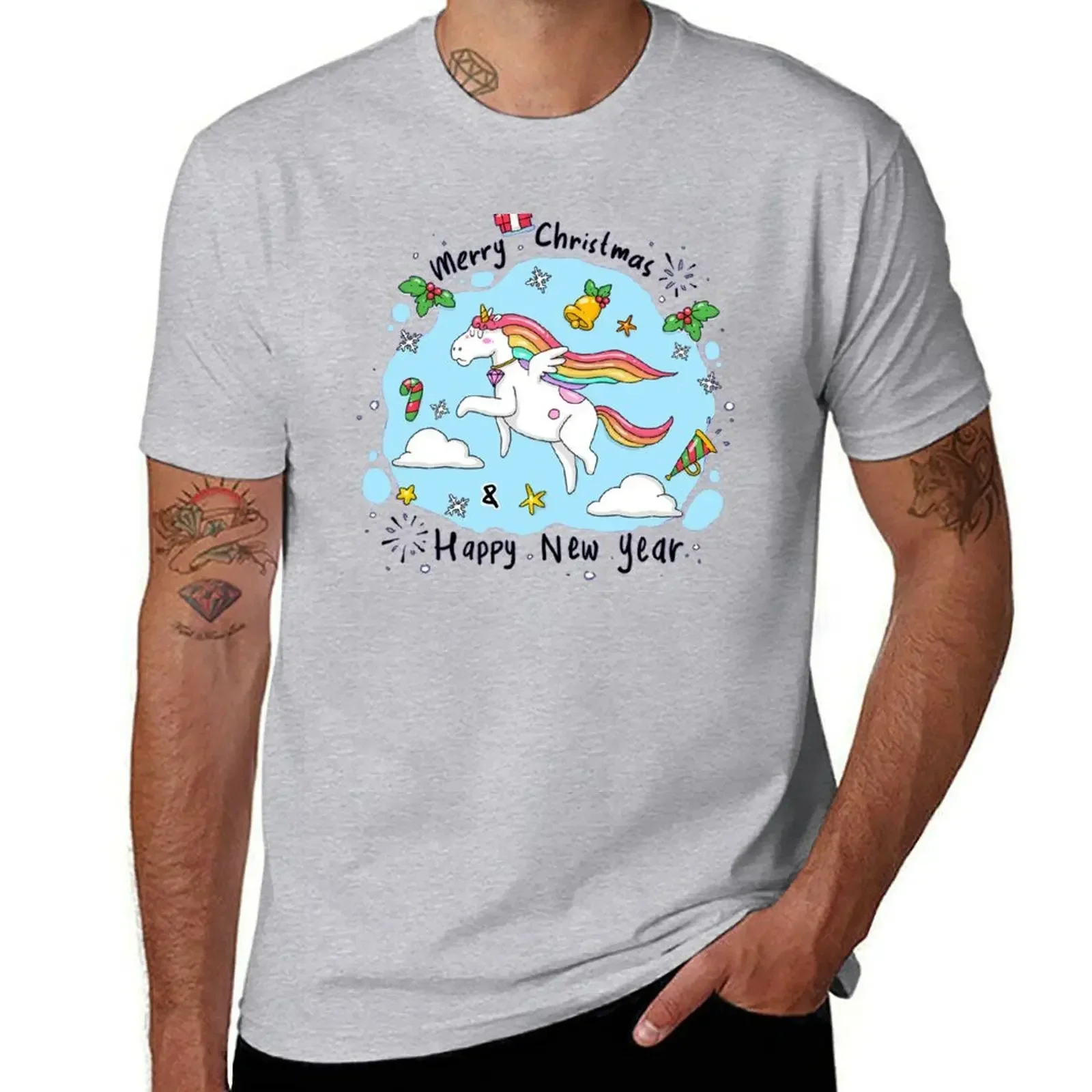 Unicorns for Children Cute Colorful Rainbow Christmas Fairy Tale Myth T-Shirt boys animal print Men's t-shirt 2024 heavyweight image 3