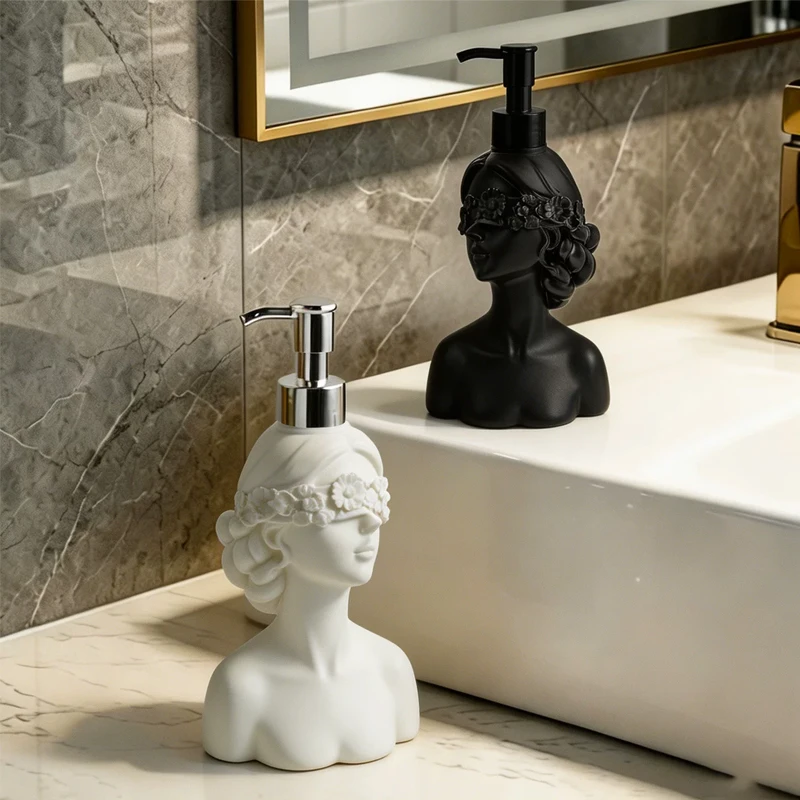 Creative Blindfolded Girl Styling Emulsion Bottle Art Bust Resin Emulsion Bottle Bathroom Countertop Home Decoration Accessories