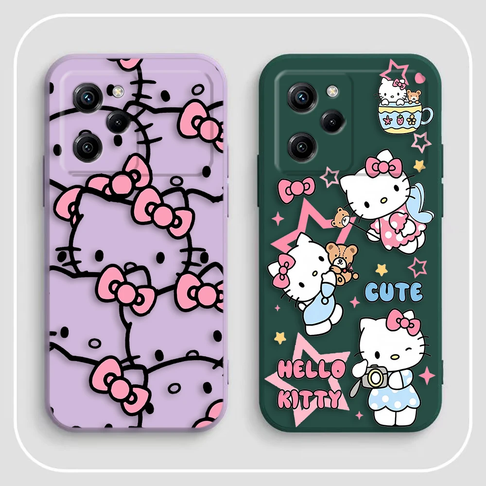 Pink Hello Kitty Kawaii Cat Cover Phone Case For Xiaomi 10T 11 12 12T 13 14T POCO F5 F6 M3 M5 X3 X4 X5 PRO 4G 5G Color TPU Case