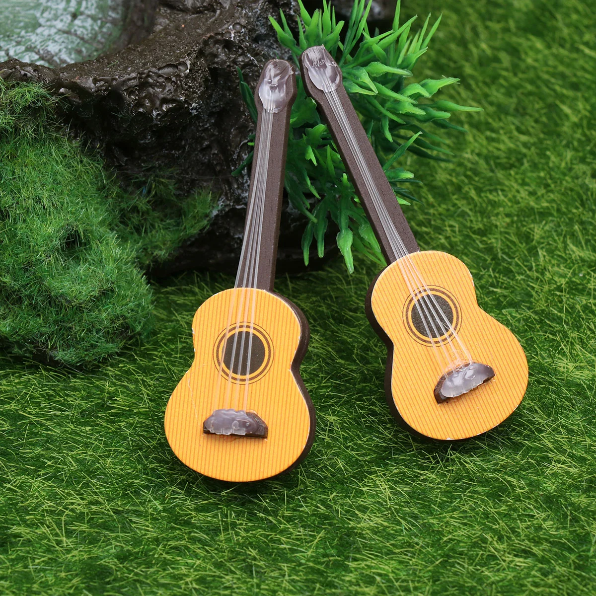 2 Pcs Instrument Tabletop Accessories Dolls House Drum Kit Wooden Bamboo Dollhouse Guitar Desktop Miniatures