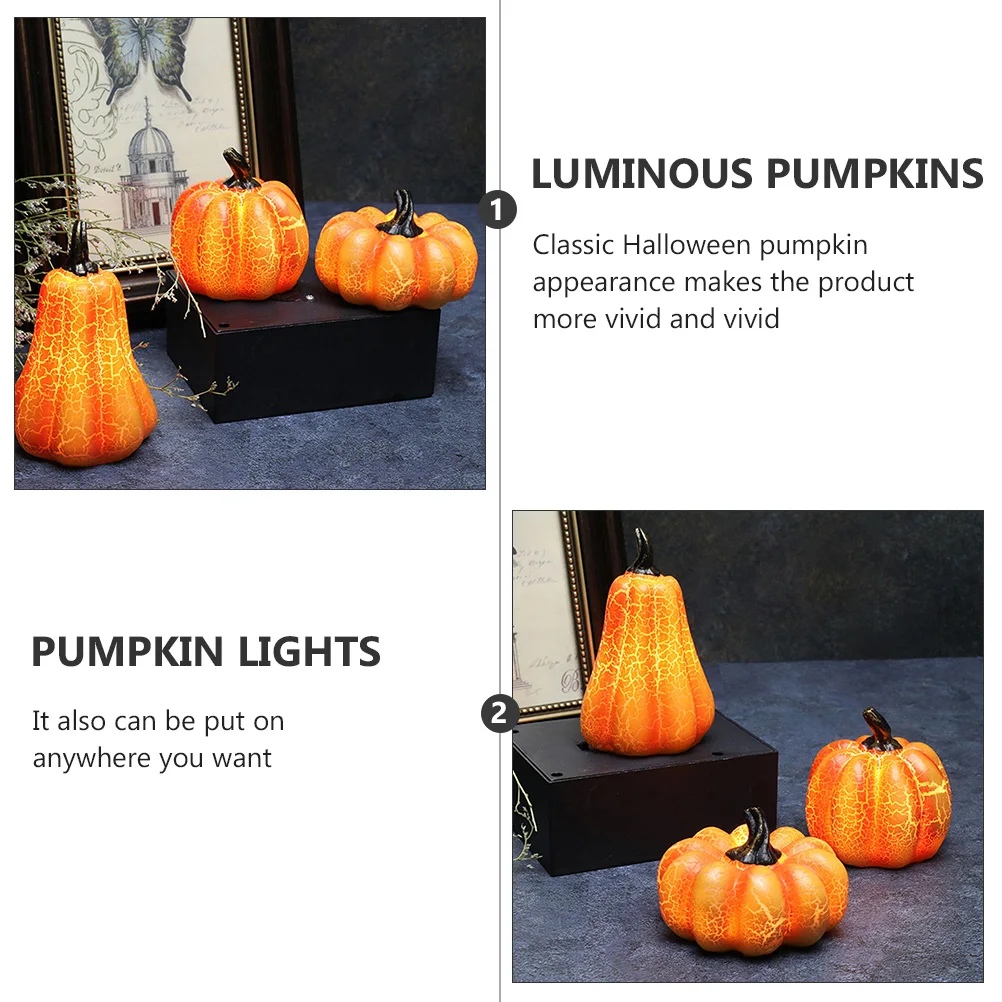 

2pcs Pumpkin Lights Halloween Luminous Lanterns Resin Desktop Night Light Festival Mood Lamps for Party Shop Window Decoration
