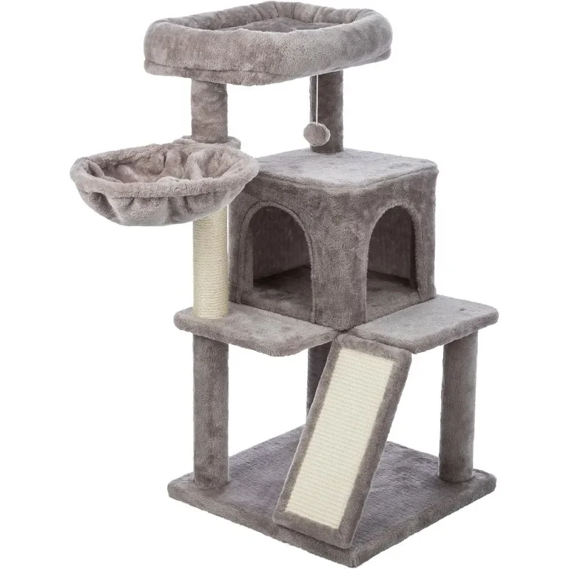 

Pepito Plush & Sisal 2-Level 39.4" Cat Tree with Scratching Posts & Condo, Gray