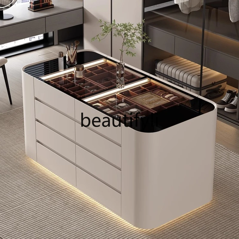 

Simple clothing store cloakroom island cabinet drawer storage studio jewelry display cabinet
