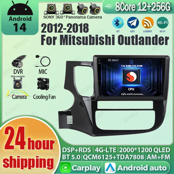 

Android 14 Carplay Auto WIFI+4G Car Radio Multimedia Player For Mitsubishi Outlander 3 2012-2018 Autoradio Stereo 2din Head Unit