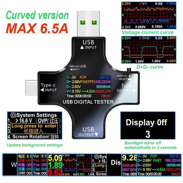 12 w 1 kolorowy tester PD USB DC Cyfrowy woltomierz napięcia prądu Miernik typu C amperomierz detektor power bank wskaźnik ładowarki