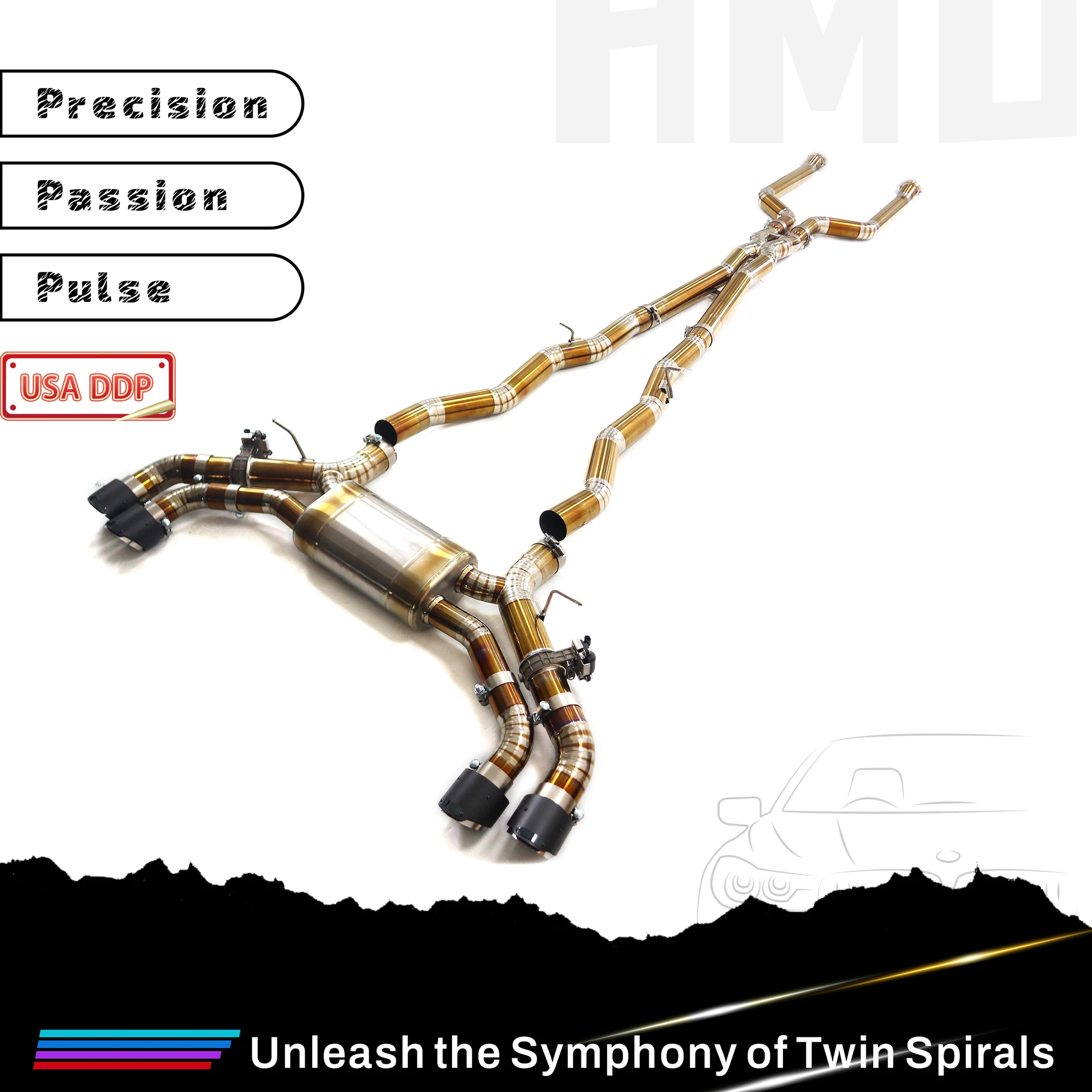 

Настройка HMD для BMW M5 G90, выхлопная система с электронным клапаном TC4 Catback с наконечниками из углеродного волокна X-Pipe Design