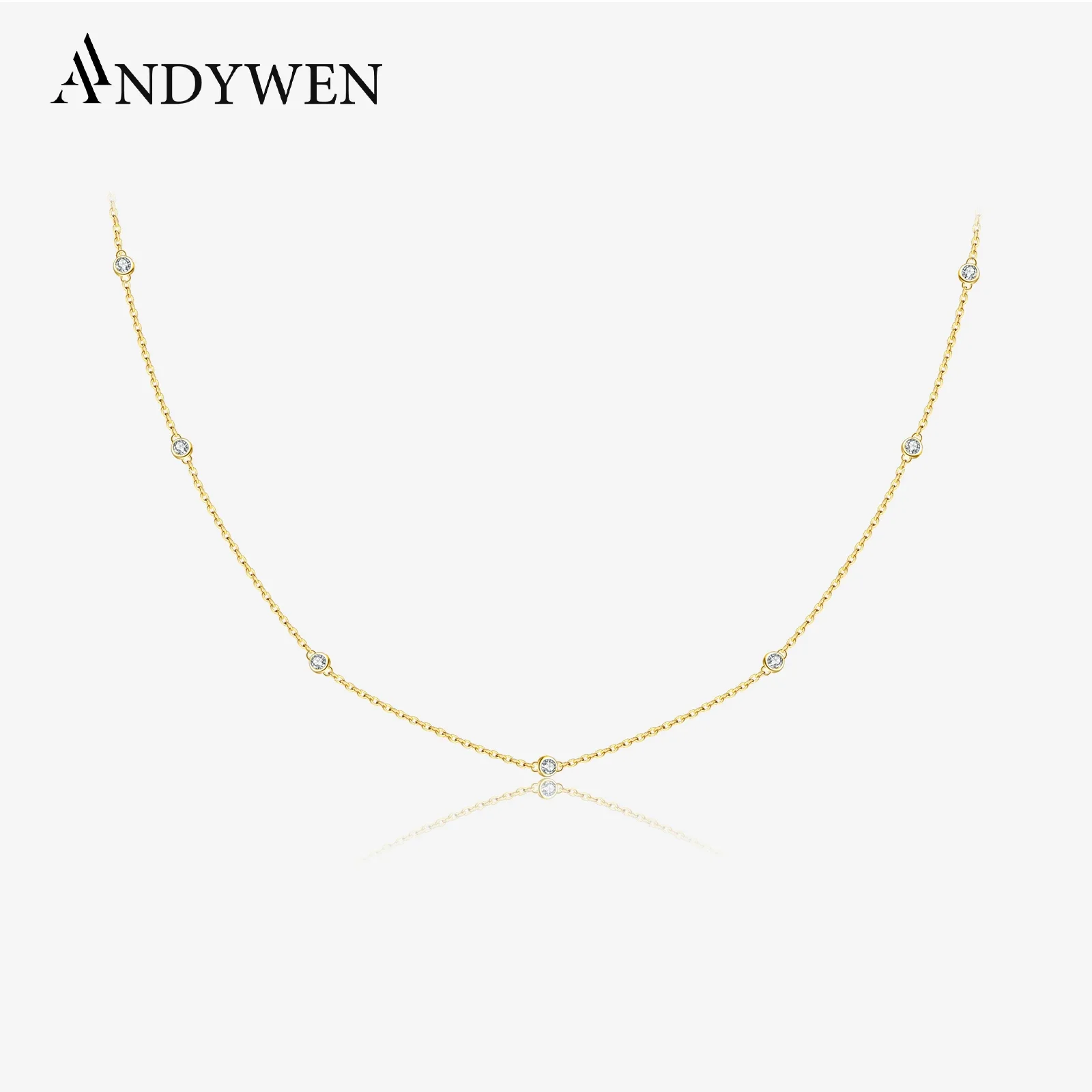 

ANDYWEN 925 Sterling Silver Gold Round CZ Zircon Charm Choker Necklace Women Luxury Jewelry 2022 Wedding Classic Jewelry