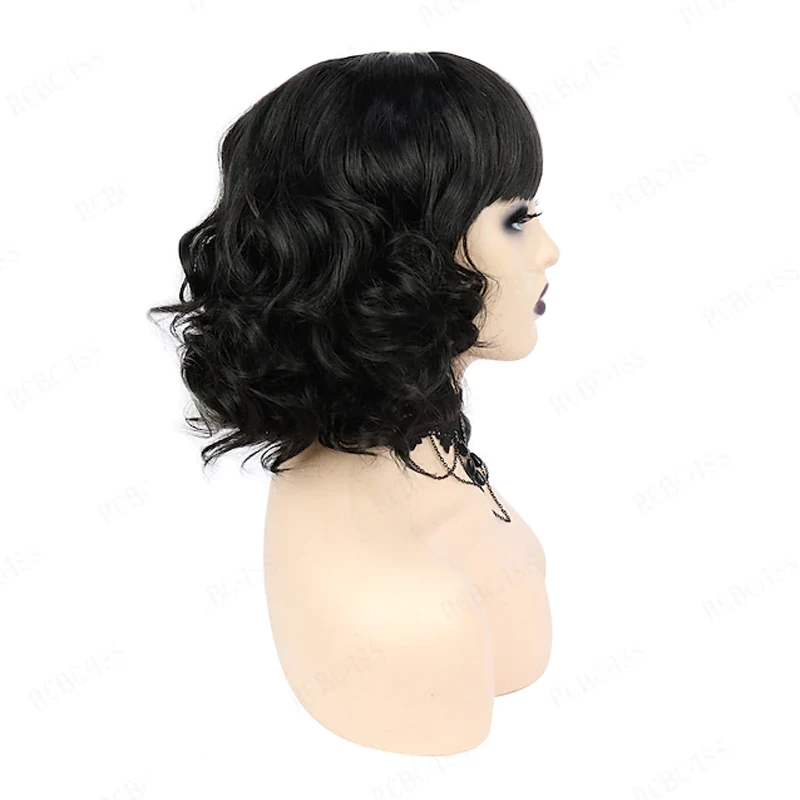Hairjoy synthetisches haar cosplay cruella lose locken bob mit ordentlich knall schwarz weiß perücke für frauen halloween kostüm – Detail 10
