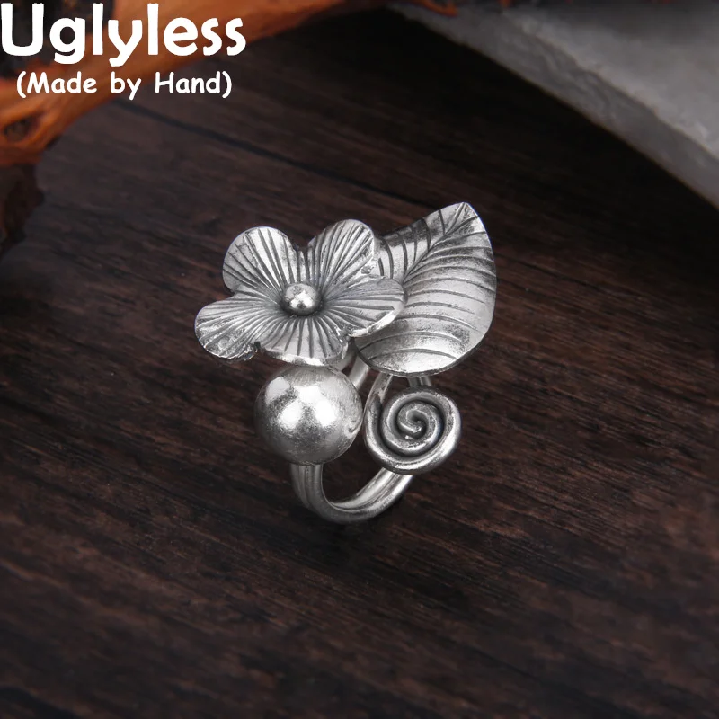 

Uglyless Blooming Flower Rings for Women Stunning Ethnic Jewelry Real 925 Sterling Silver Floral Ring Thai Silver Leaf Bijoux