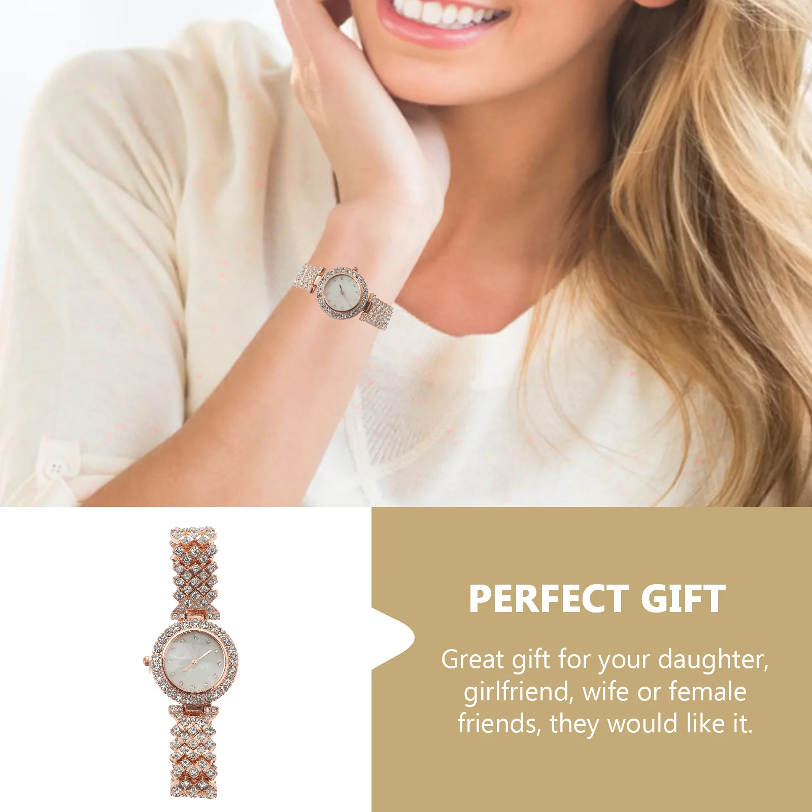 Relógio de pulso com diamante incrustado para mulheres, relógio de pulso elegante de liga, resistente ao desgaste, decorativo, acessório feminino