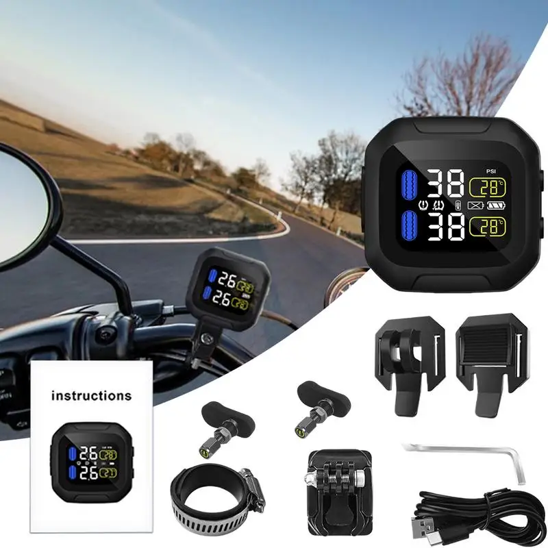 

Wireless LCD Display Waterproof Motorcycle TPMS Tyre Temperature Tester Sensors Dirt Pit Bike Motor Tire Pressure Alarm System