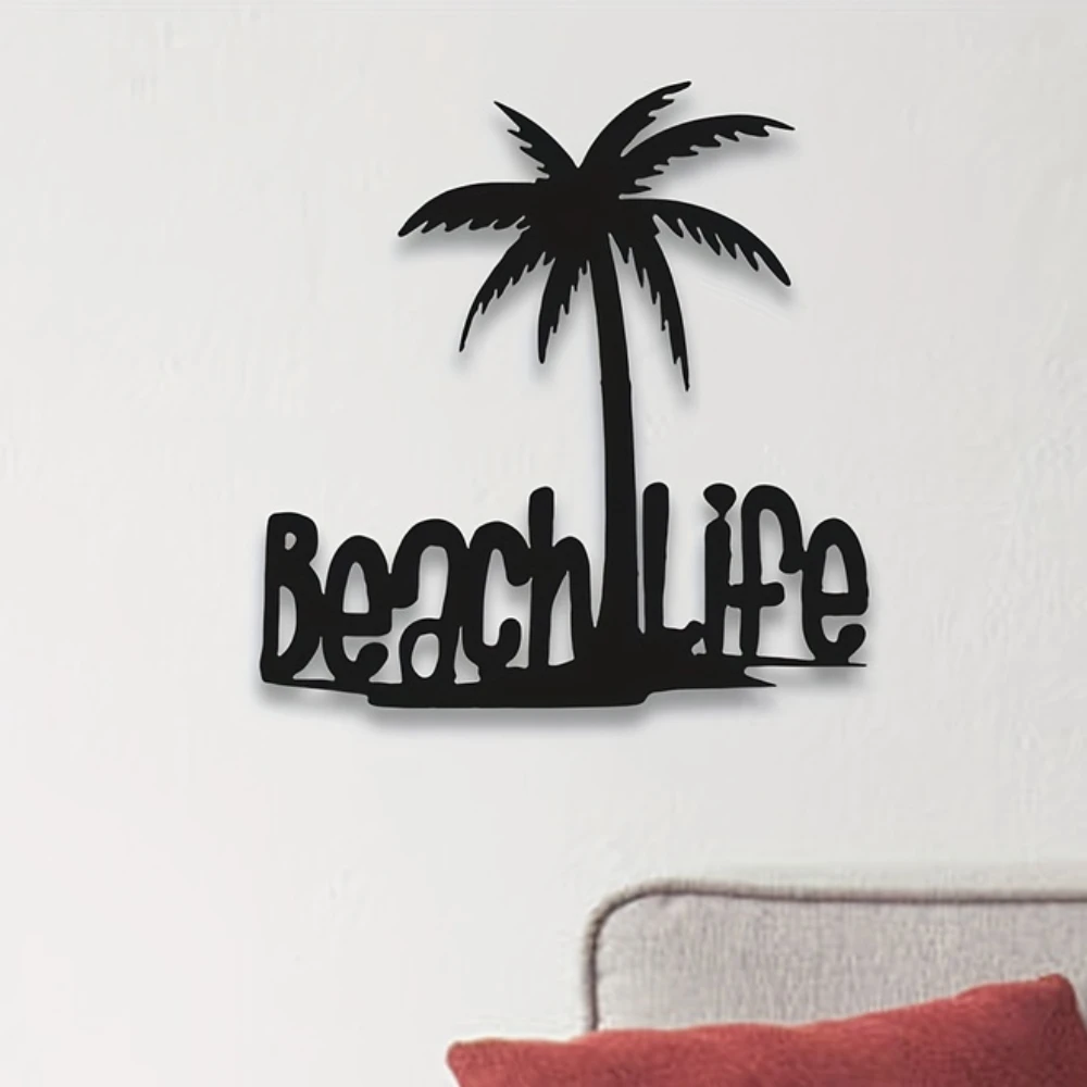 

1pc Beach Life Palm Tree Metal Wall Art Home Decor, Beach Theme Outdoor Wall Decor Hanging Metal Tree Cutout Tropical Decor Gift