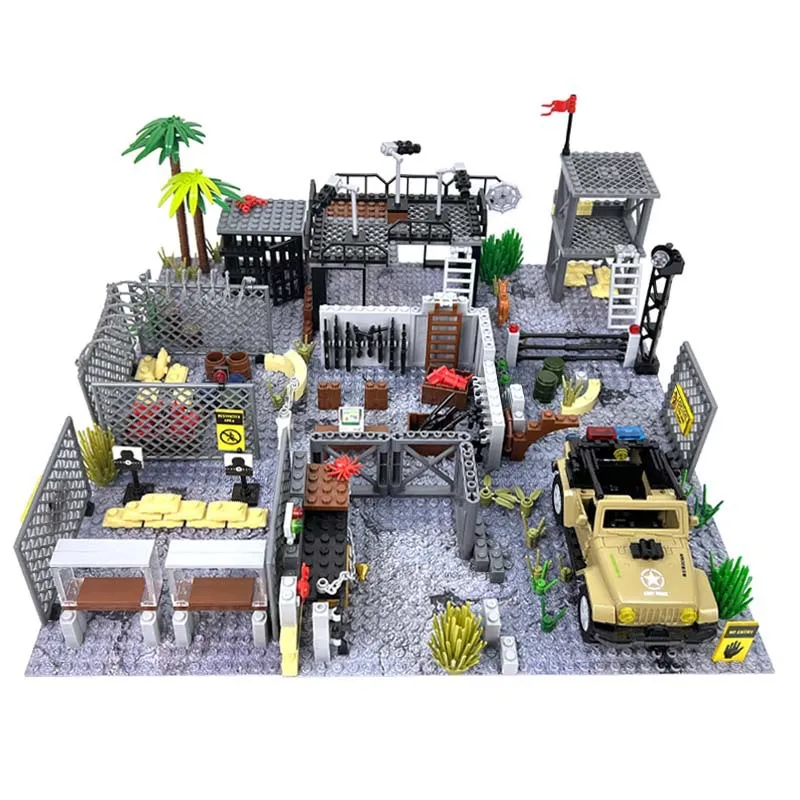 MOC Military training camp outpost shooting range DIY assembling small particle building blocks scene