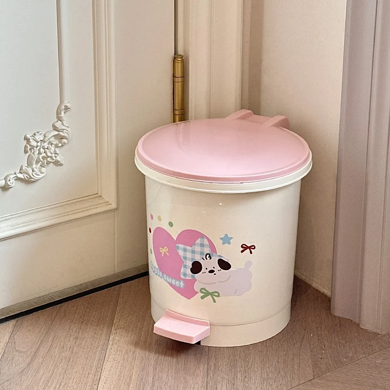 

Luxury Home Use Trash Can Large Capacity Pedal Open Cover Kitchen Living Room round Shape Plastic No Bending Low Profile