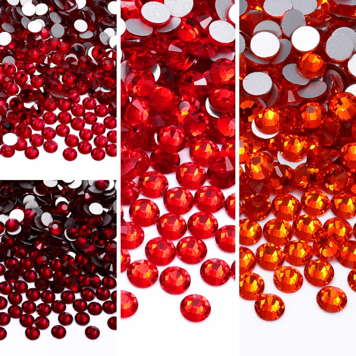 

Red Series Silver Bottom Non Hotfix Round Rhinestones All Size Glitter Glass Crystal For Clothes Artefact Decoration